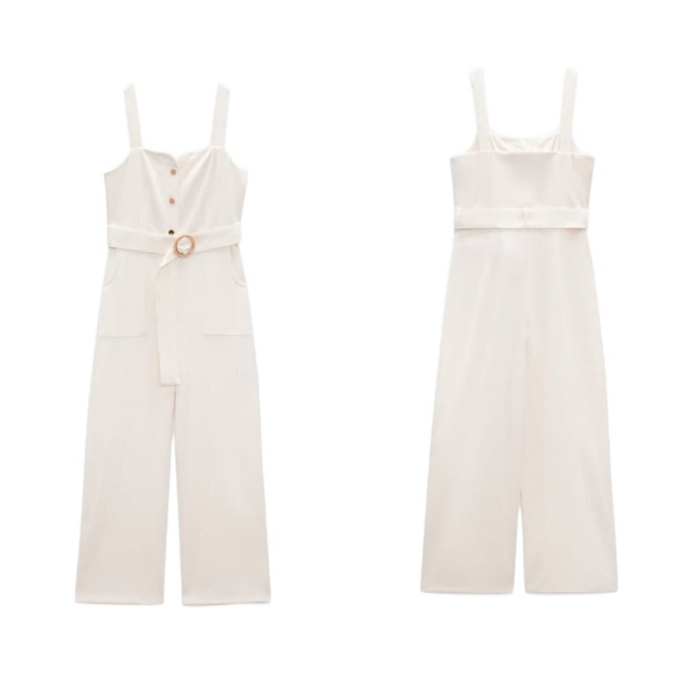 NEW ZARA LONG BELTED JUMPSUIT ECRU | 2157/030